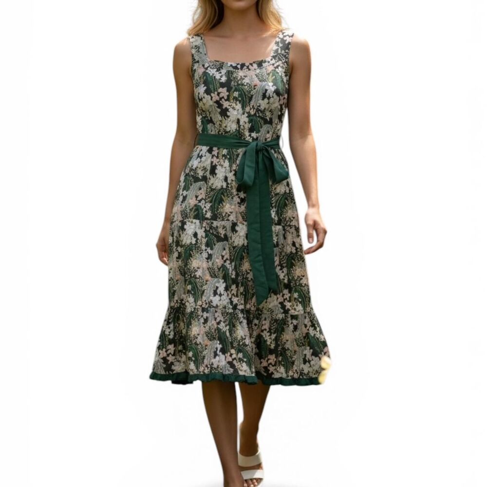 Beau & Ro x Markey Palm Beach Floral Cotton Dress XL NWT Green Resort Sundress